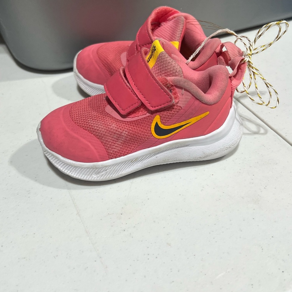 Nike Pink and Yellow Sneakers with Velcro Closure